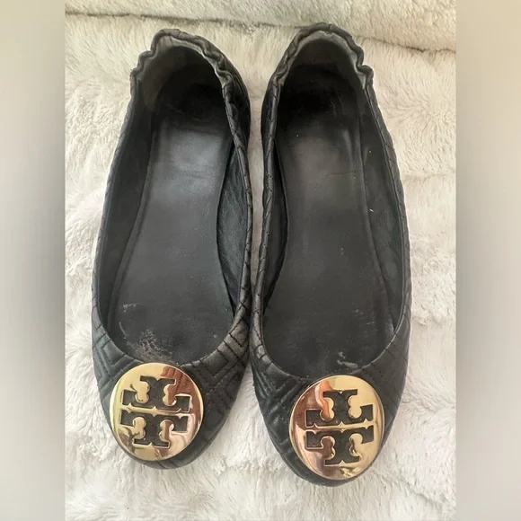 Tory Burch Black Quilted Ballet Flats Size 9 - Picture 1 of 6